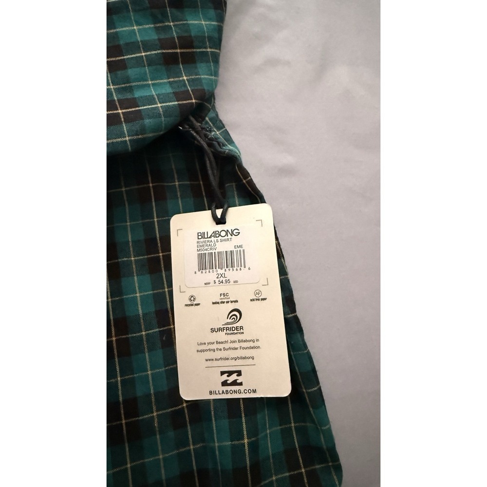 Men's Long Sleeve Plaid‎ Shirt NWT brand Is BILLABONG SZ XXL Green And Black - Picture 4 of 10